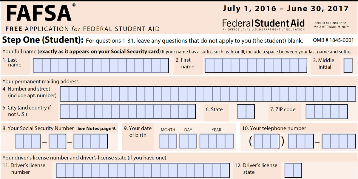 2016 FAFSA Application Form - Top of page two